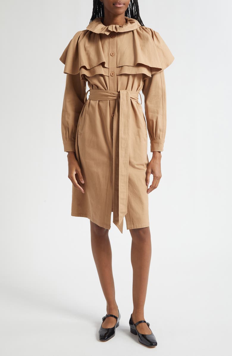 MILLE Renata Frill Cotton Trench Coat, Main, color, Almond