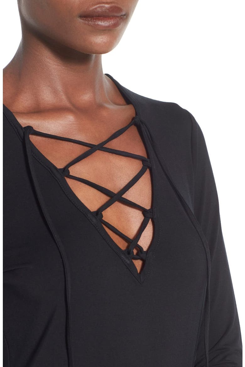 Lace-Up Long Sleeve Top, Alternate, color, BLACK