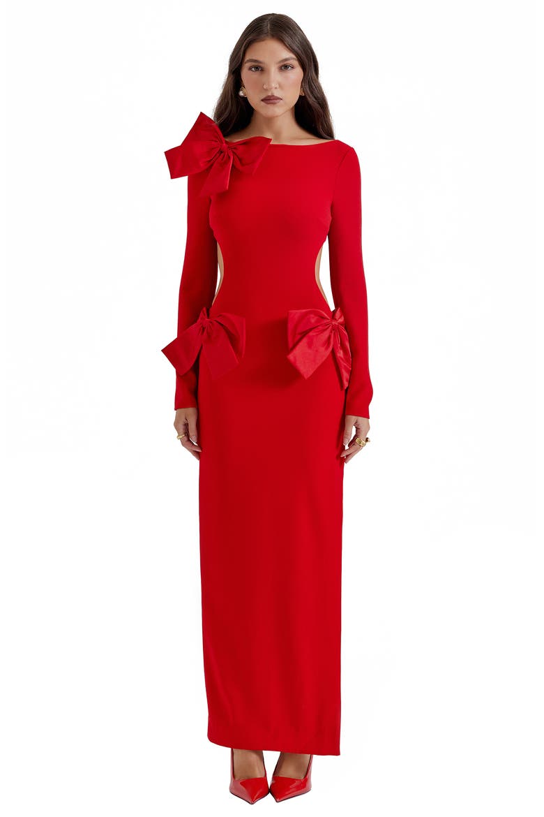 Lavele Long Sleeve Crepe Dress, Alternate, color, TRUE RED
