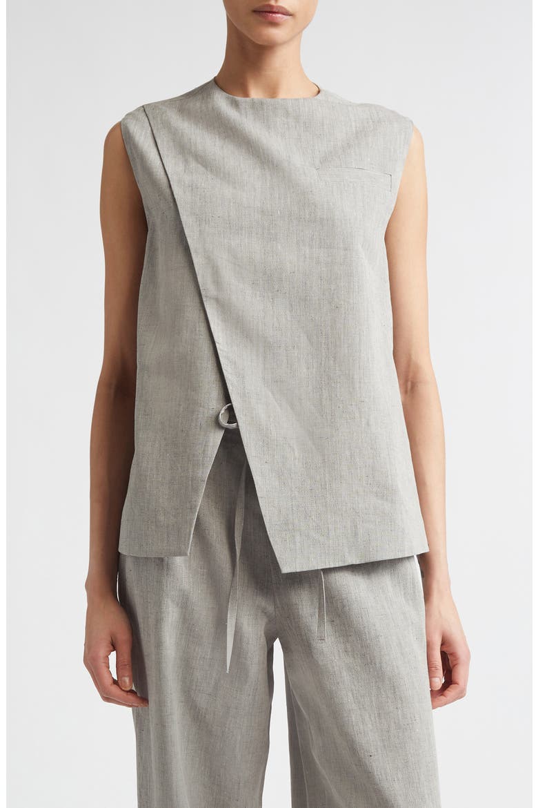 Della Asymmetric Mélange Linen & Cotton Top, Main, color, GREY MELANGE