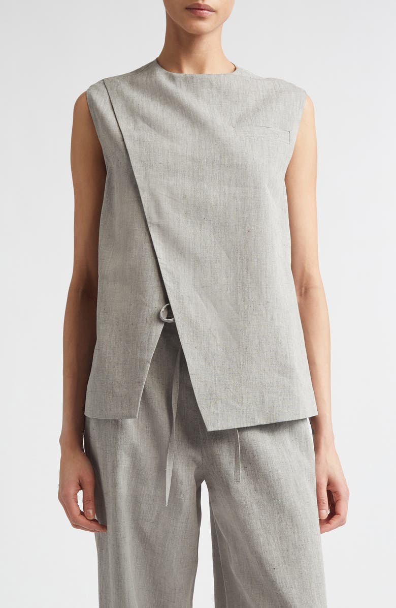 LOULOU DE SAISON Della Asymmetric Mélange Linen & Cotton Top, Main, color, Grey Melange