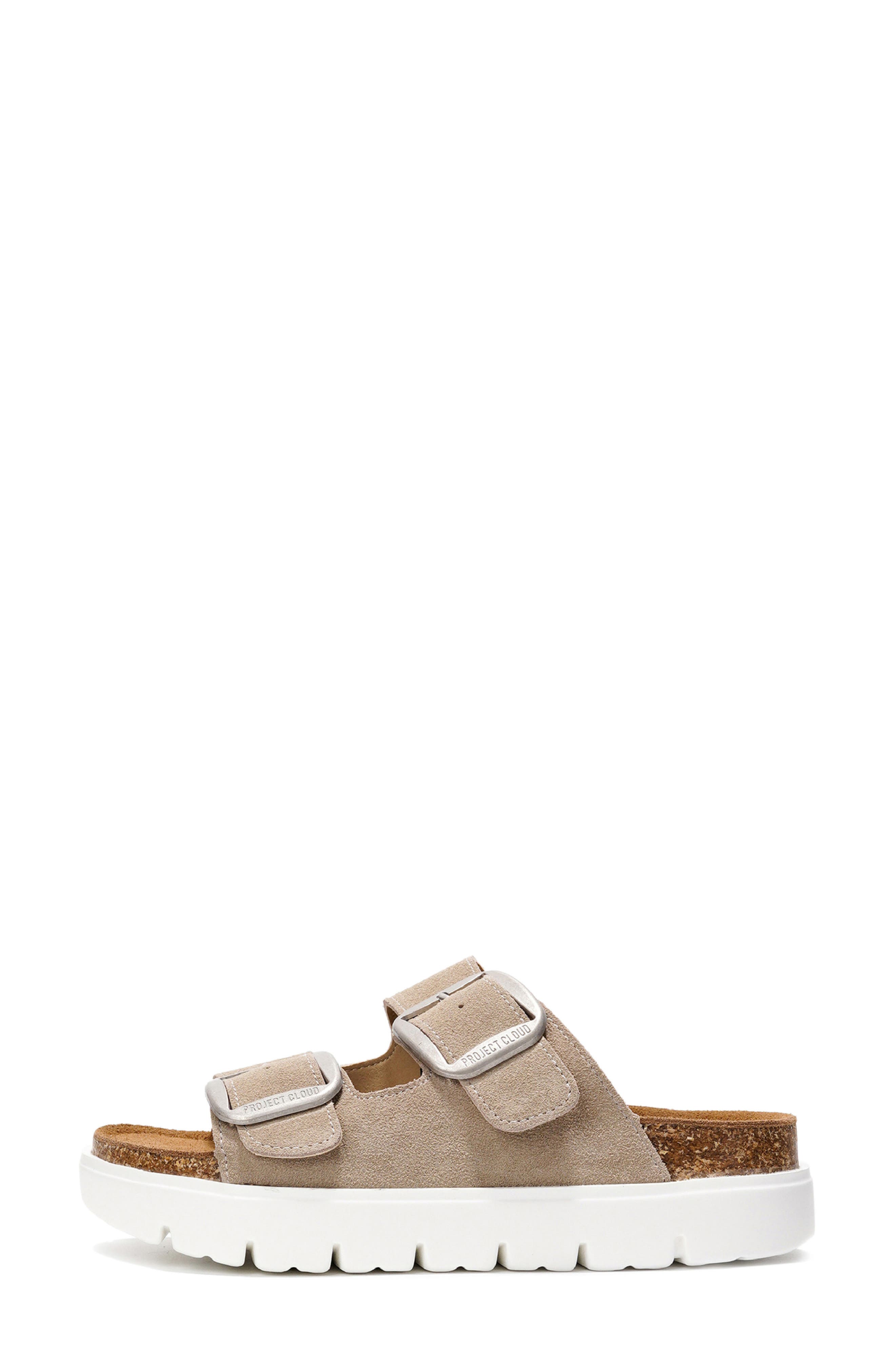 Project Cloud Gracie Double Buckle Slide Sandal, Alternate, color, Beige Suede