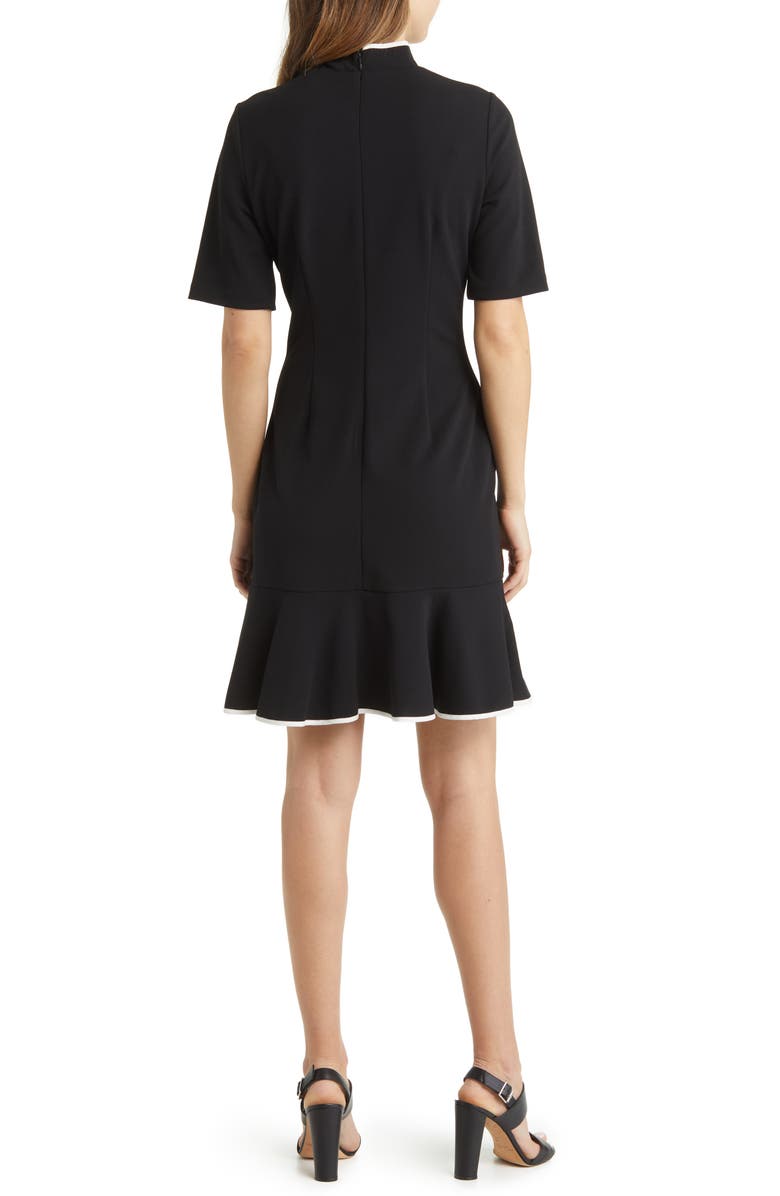 Adrianna Papell Tie Neck Short Sleeve Crepe Sheath Dress, Alternate, color, Black/Ivory