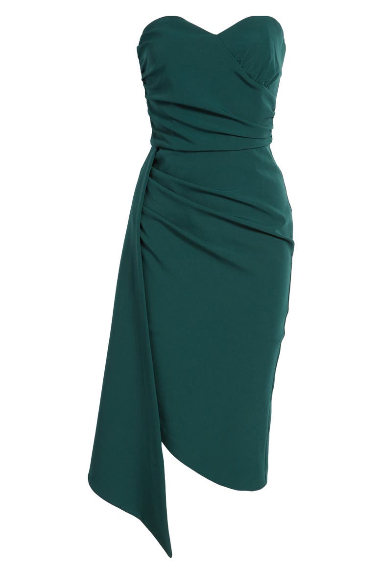 Side Drape Strapless Cocktail Dress, Alternate, color, DARK GREEN