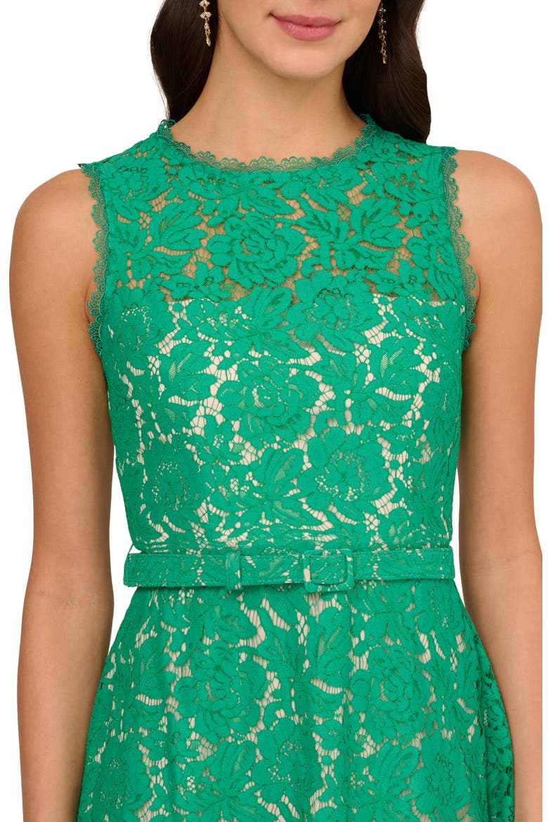 Belted Sleeveless Lace Midi Dress, Alternate, color, BOTANIC GREEN