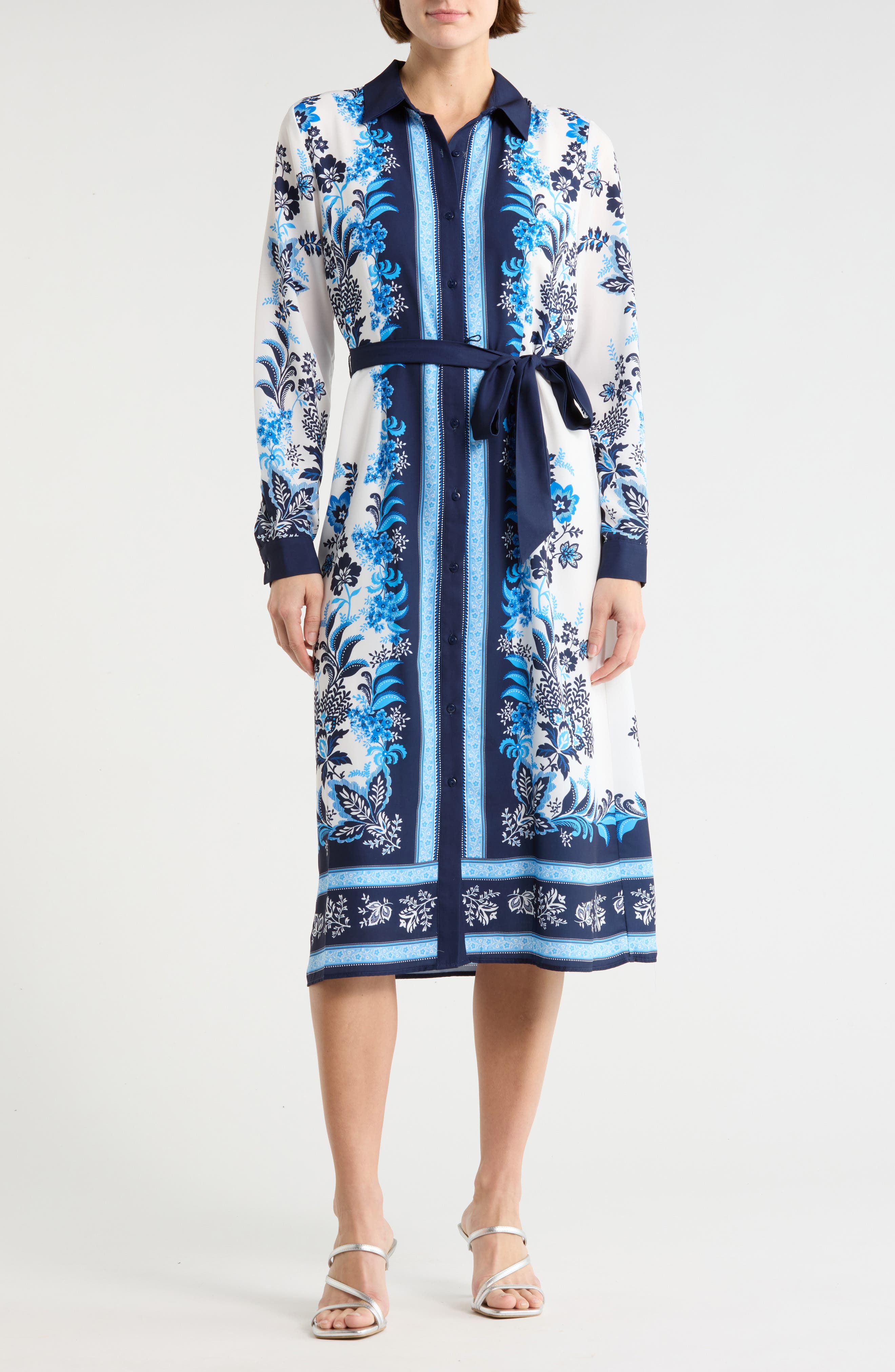 T Tahari Floral Long Sleeve Shirtdress