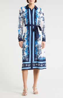 T Tahari Floral Long Sleeve Shirtdress