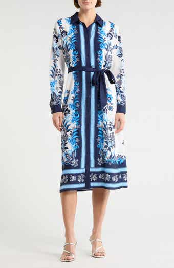 T Tahari Floral Long Sleeve Shirtdress