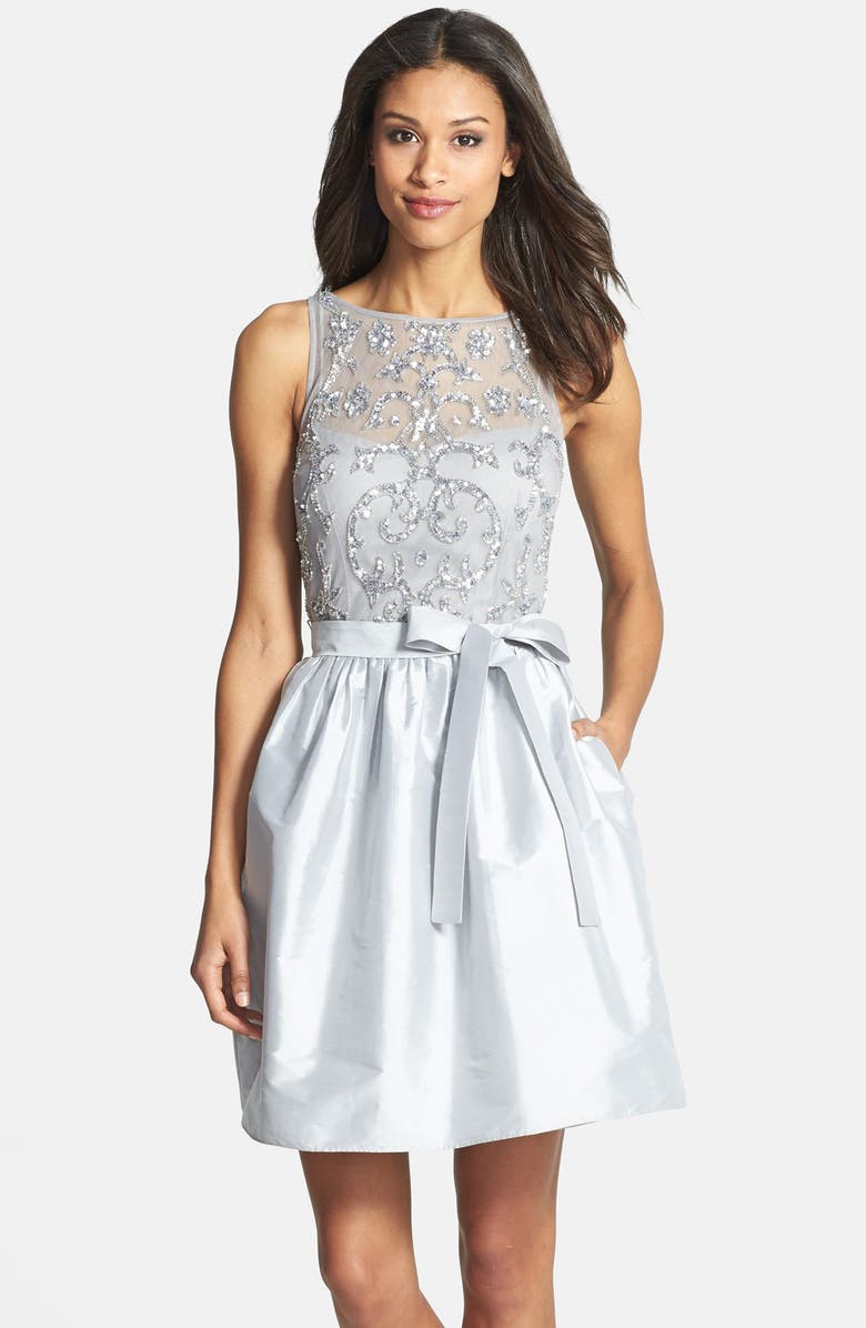 Aidan Mattox Embellished Bodice Taffeta Fit & Flare Dress, Main, color, 