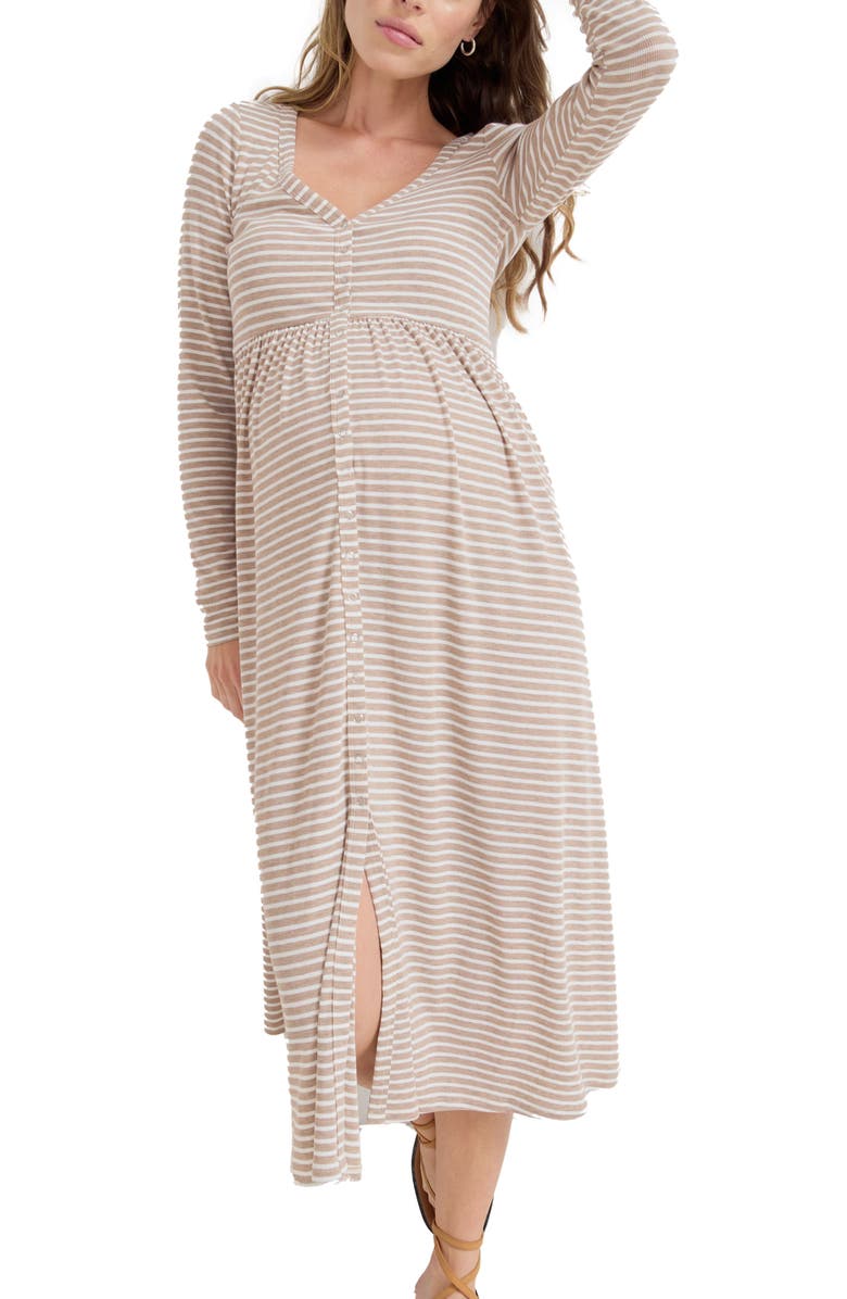 HATCH Collection The Softest Rib Stripe Nursing Dress, Main, color, Biscotti/Ivory Stripe