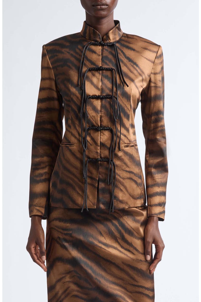 Chudeir Tiger Print Silk Blend Satin Jacket, Main, color, TIGER