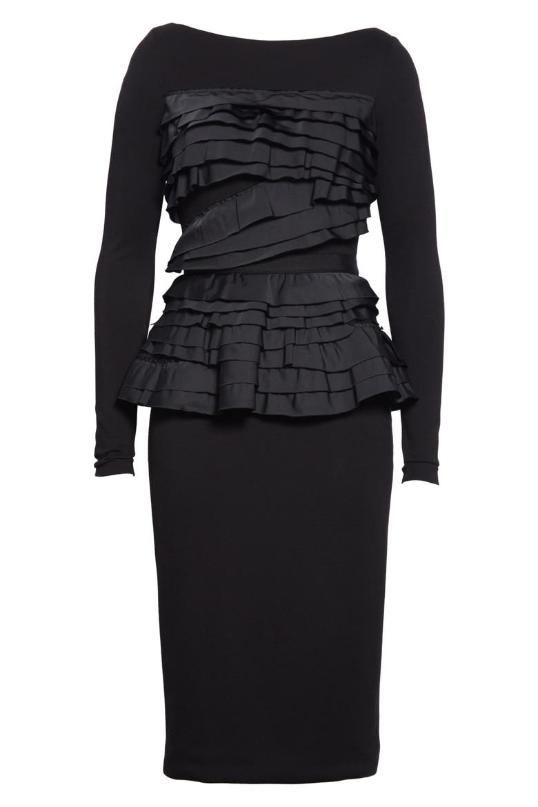 Collection Taffeta Trim Jersey Long Sleeve Dress, Alternate, color, BLACK