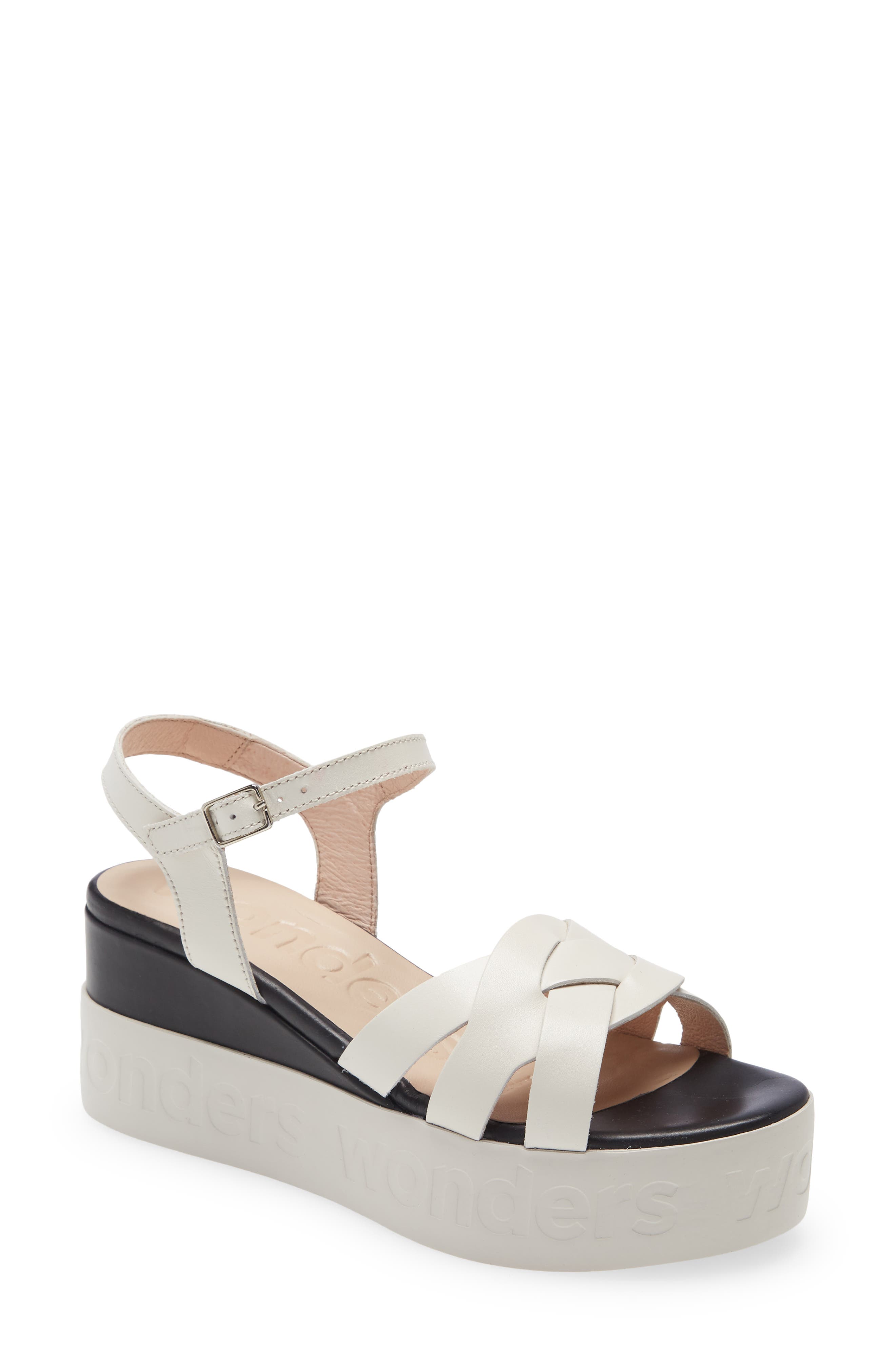 B-7511 Platform Wedge Sandal, Main, color, WHITE/ BLACK