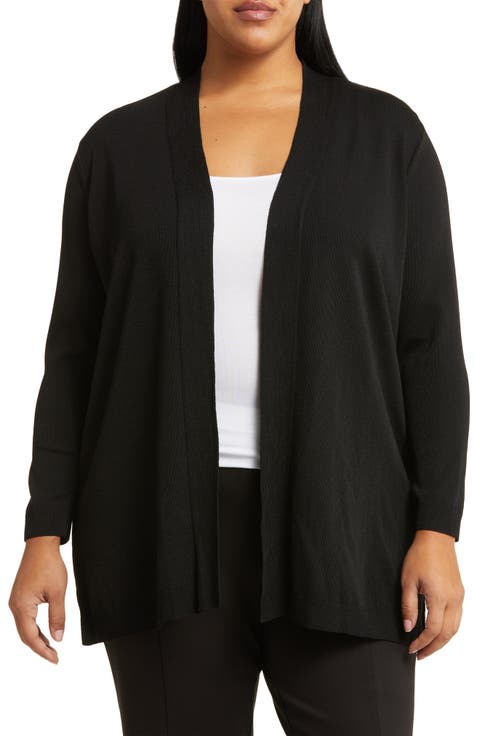 売れ筋商品|||ジョーンズニューヨーク ニット&セーター アウター レディース Plus Size Open-Front Cardigan Sweater Jones Black Open Front Icon Cardigan