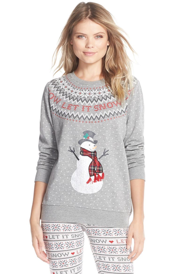 Holiday Print Sweatshirt, Main, color, HEATHER GREY SNOWMAN