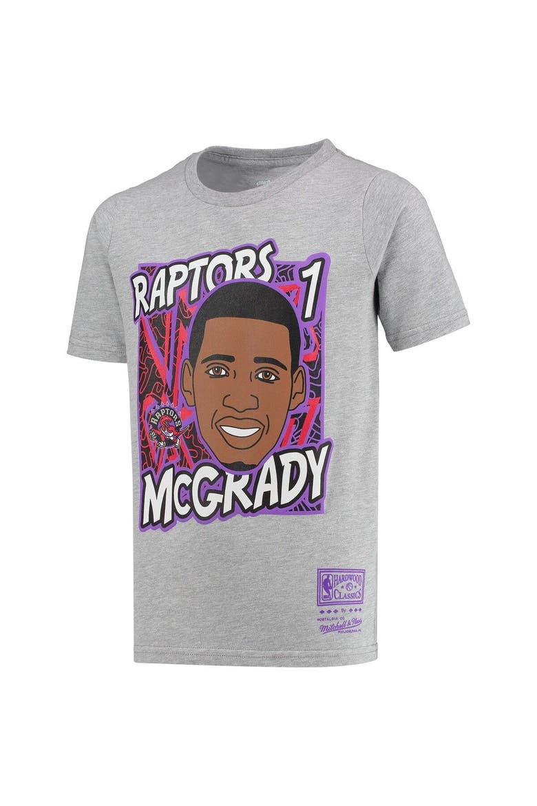 Youth Mitchell & Ness Tracy McGrady Gray Toronto Raptors Hardwood Classics King of the Court Player T-Shirt, Alternate, color, Heather Gray