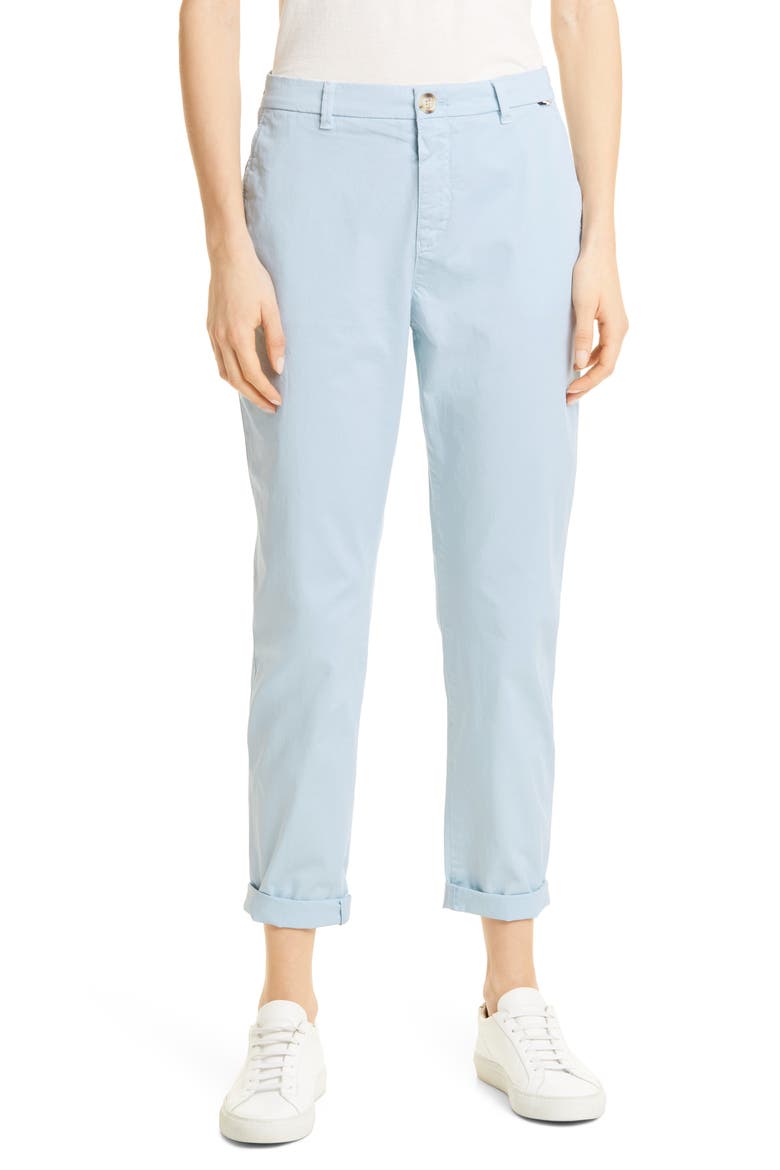 Tachini Flat Front Crop Stretch Cotton Chino Pants, Main, color, BLUE DUST