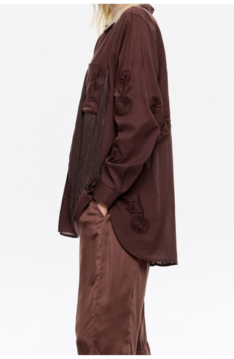 Bimba y Lola Embroidered Fringed Shirt, Alternate, color, Brown