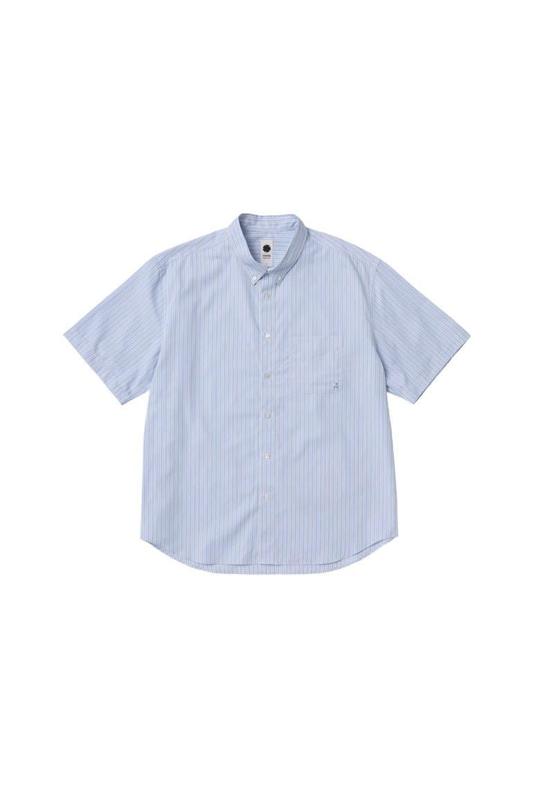 Short Sleeve Striped Button Down Shirt, Main, color, Blue