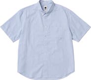 vowels Short Sleeve Striped Button Down Shirt