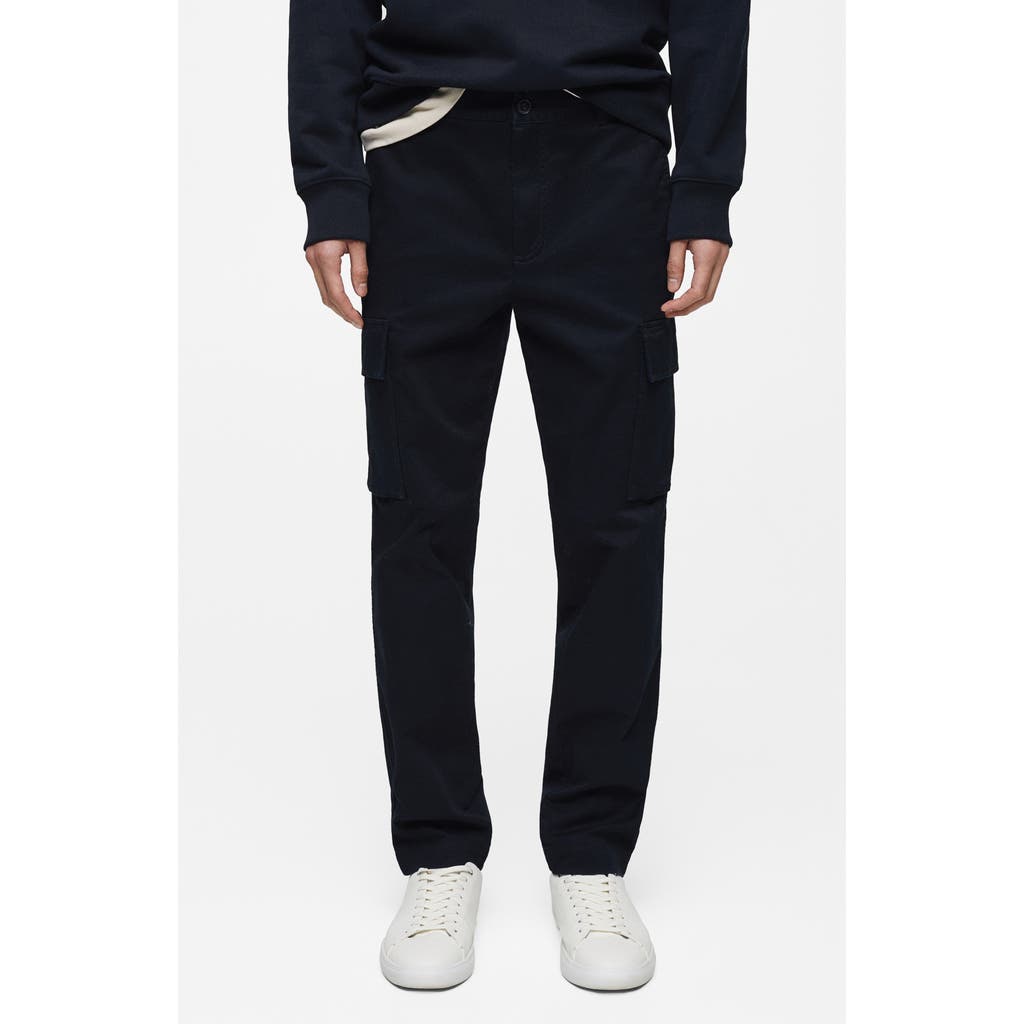 Mango Regular Fit Flat Front Twill Cargo Pants In Dark Navy