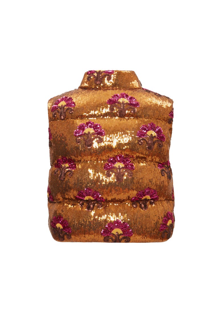 Bonbon Puffer Vest, Alternate, color, Textured Sequins Rust