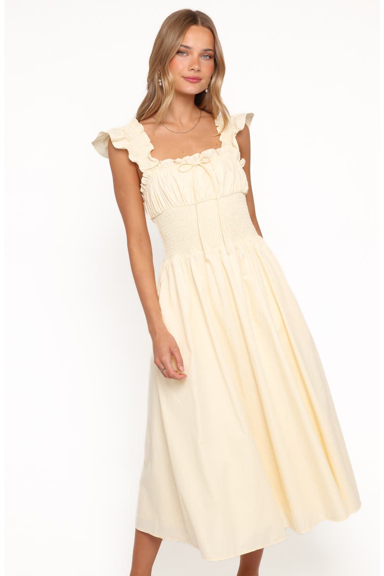 Bronte Ruffle Strap Midi Dress, Alternate, color, BUTTER YELLOW