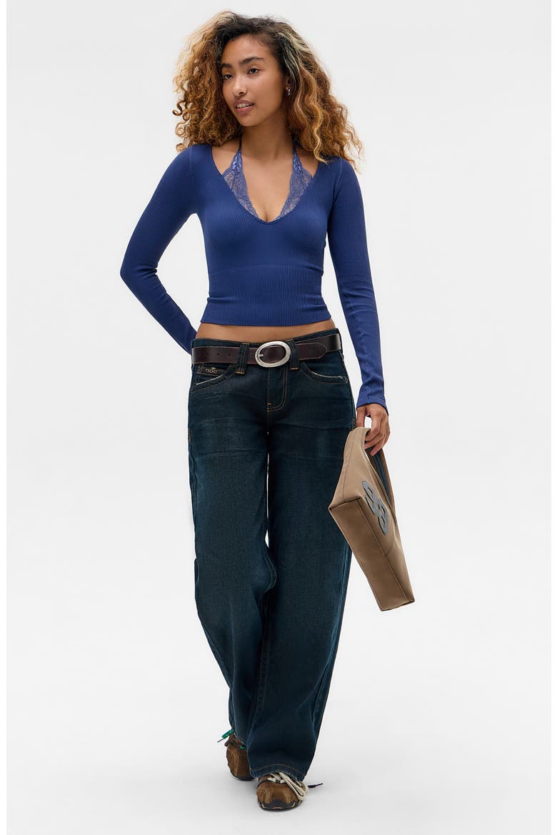 Seeing Double Layered Look Rib Knit Top, Alternate, color, BLUE