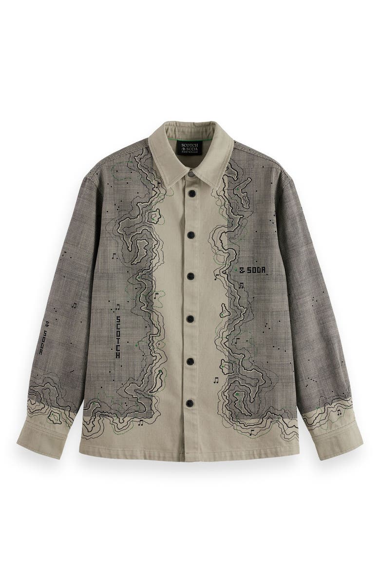 Scotch & Soda Map Graphic Snap-Up Overshirt, Alternate, color, Plaza Taupe