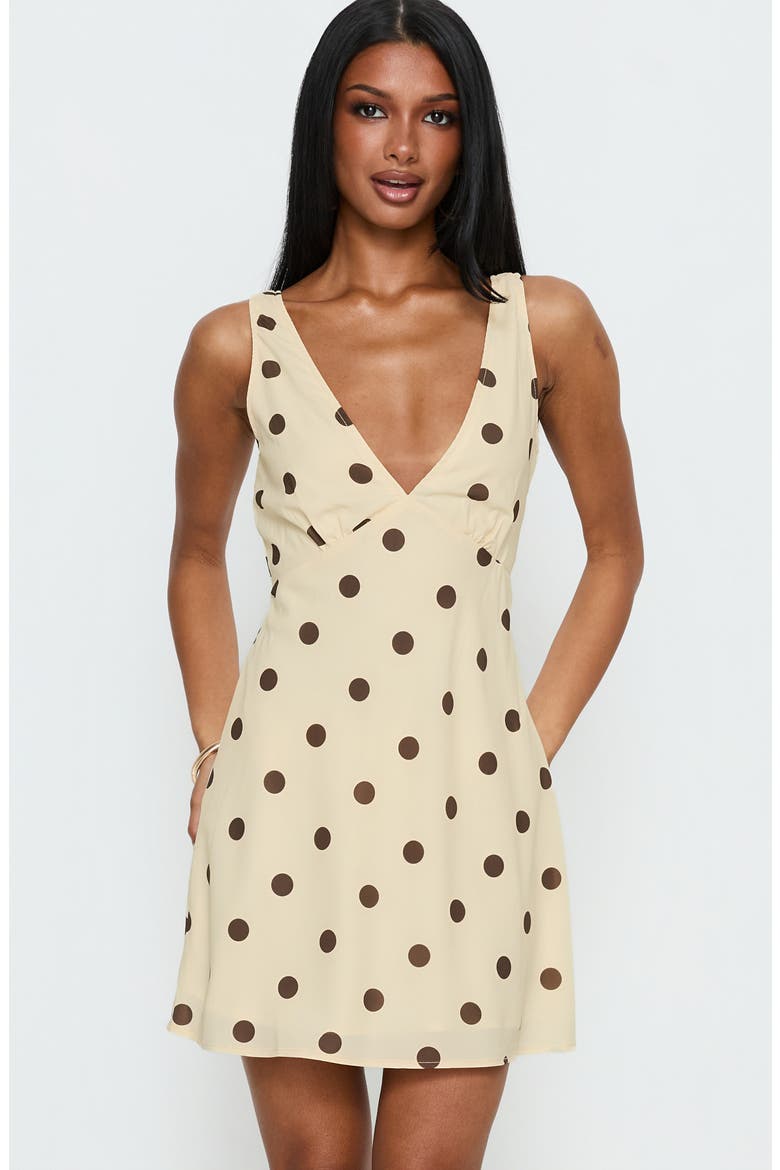Nellie Polka Dot Sleeveless Minidress, Alternate, color, LEMON/ BROWN POLKADOT