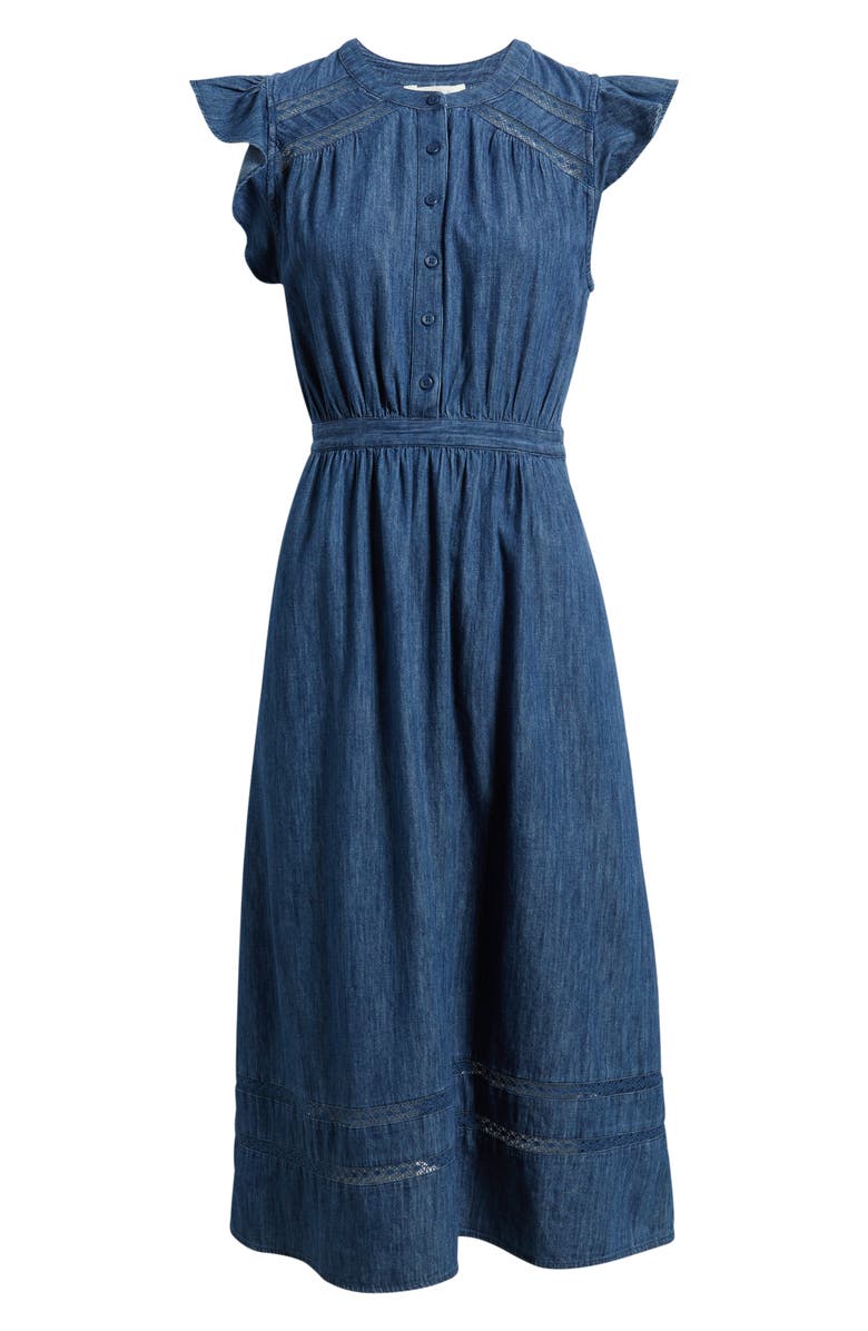 Caslon<sup>®</sup> Flutter Sleeve Chambray Dress, Alternate, color, Dark Wash
