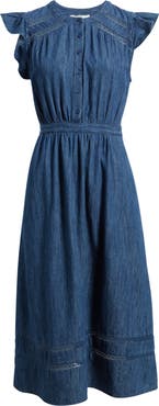 Caslon® Flutter Sleeve Chambray Dress