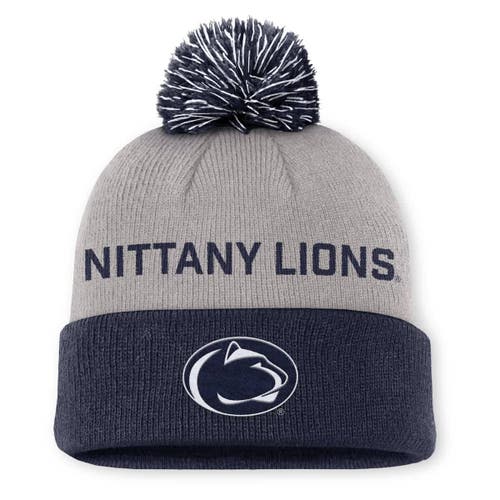 Nike Men's Gray/navy Penn State Nittany Lions Primetime Peak Cuffed Pom With Knit Hat In Gray