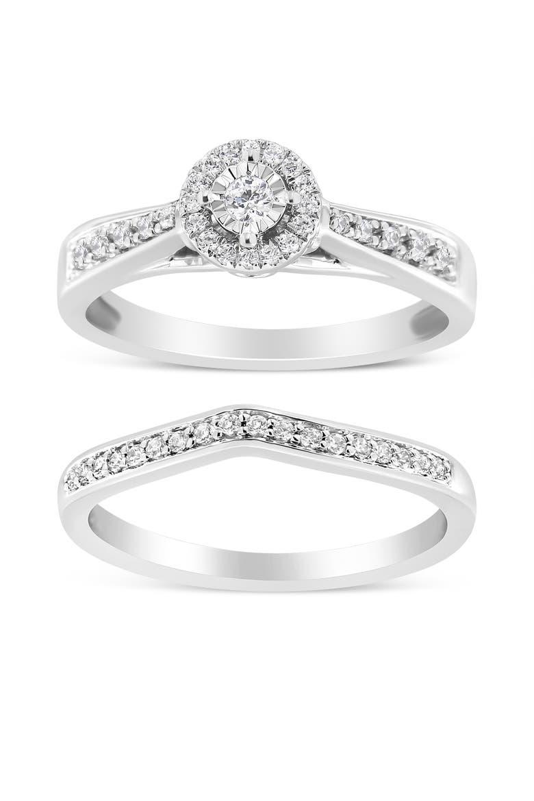 Silver 1/3 Cttw Diamond Halo and Pave Shank Engagement Ring Set, Main, color, Silver