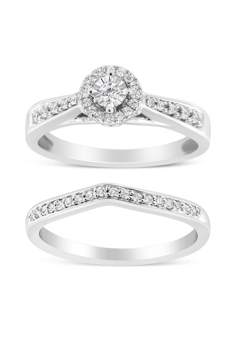 Haus of Brilliance Silver 1/3 Cttw Diamond Halo and Pave Shank Engagement Ring Set, Main, color, Silver
