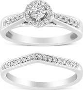 Haus of Brilliance Silver 1/3 Cttw Diamond Halo and Pave Shank Engagement Ring Set