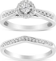 Haus of Brilliance Silver 1/3 Cttw Diamond Halo and Pave Shank Engagement Ring Set