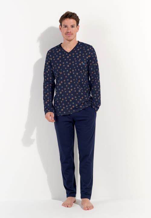 Hom Mandala Long Sleepwear In Navy Print