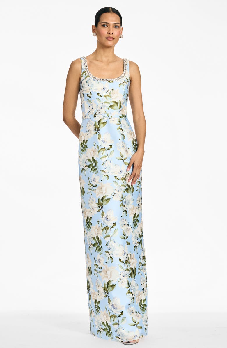 Sachin & Babi Lana Floral Satin Mikado Gown, Alternate, color, Sky Camellia