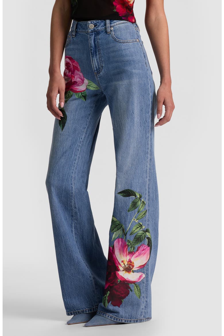Chic Placed Floral Wide Leg Jeans, Alternate, color, DENVER BRIGHT BLUE BLOOM