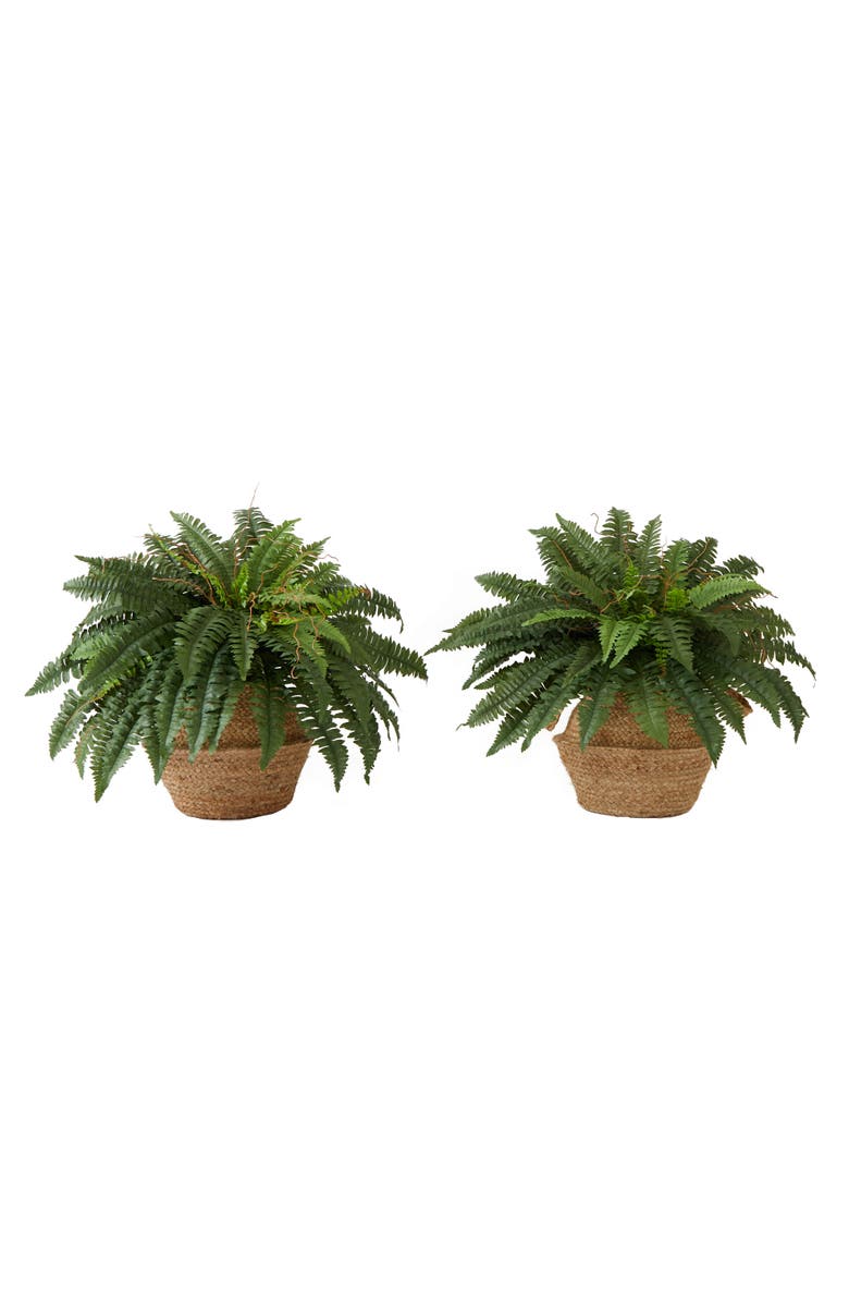 NEARLY NATURAL 23-in Artificial Boston Fern Plant with Handmade Jute & Cotton Basket with Handles DIY KIT, Main, color, Green