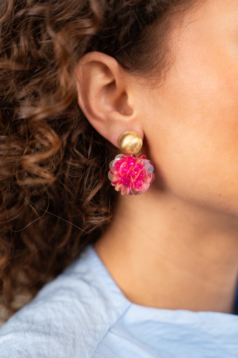 Fine Big Sequin Globe Earrings in Fuchsia & Sunlight Yellow, Alternate, color, Fuchsia, Sunlight Yellow