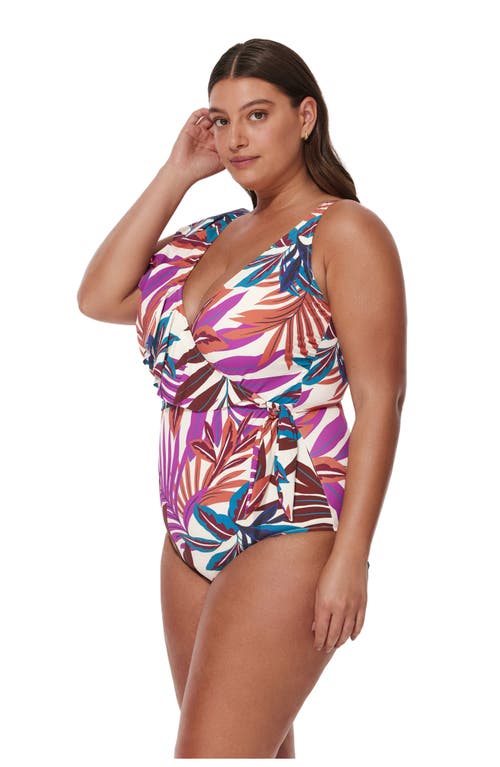 Gottex Plantopia Plus Size V-neck Surplice Ruffle One Piece In Multi