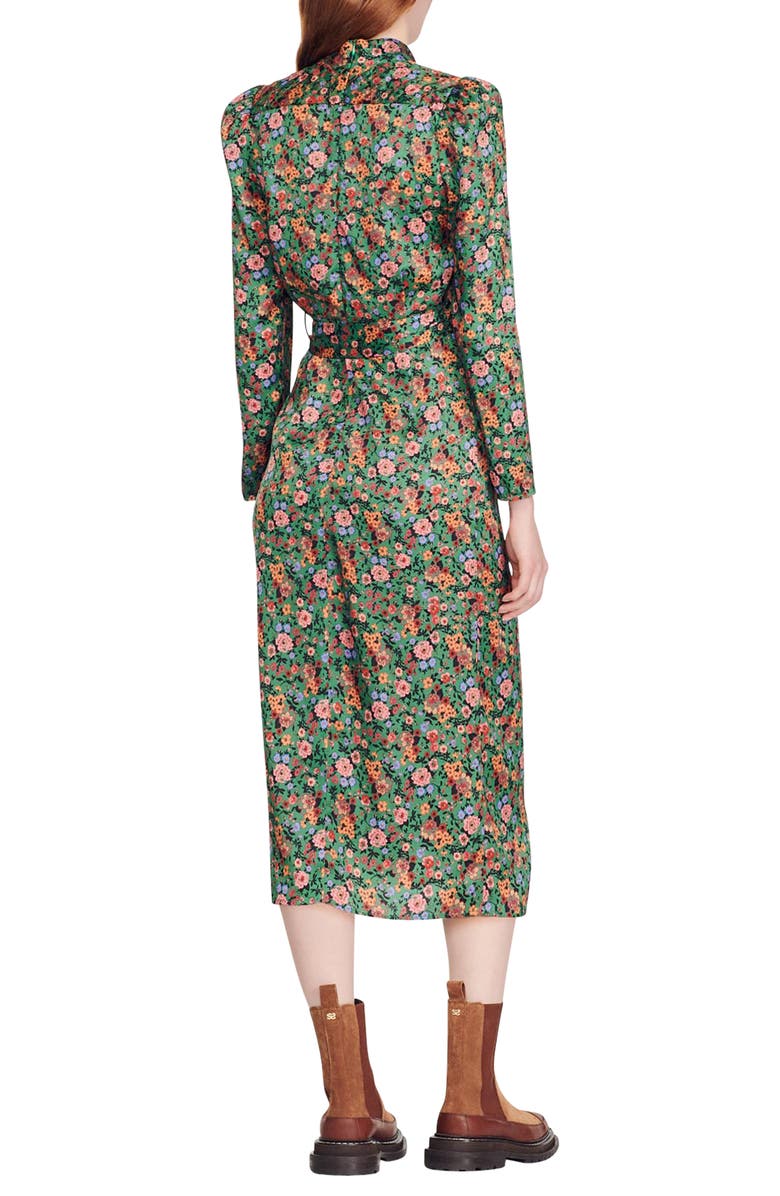 SANDRO Lueur Floral Long Sleeve Midi Dress, Alternate, color, 
