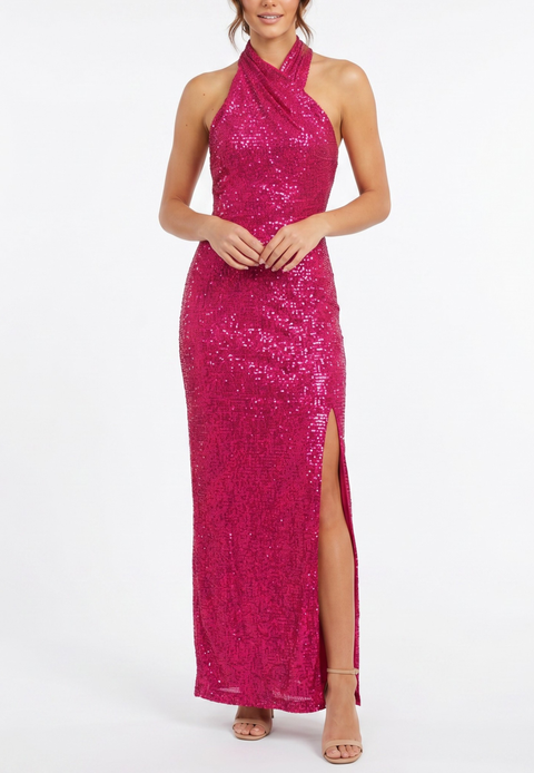 Harland Crossover Halter Maxi Dress