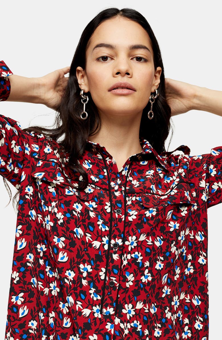 Topshop Floral Print Shirtdress, Alternate, color, 