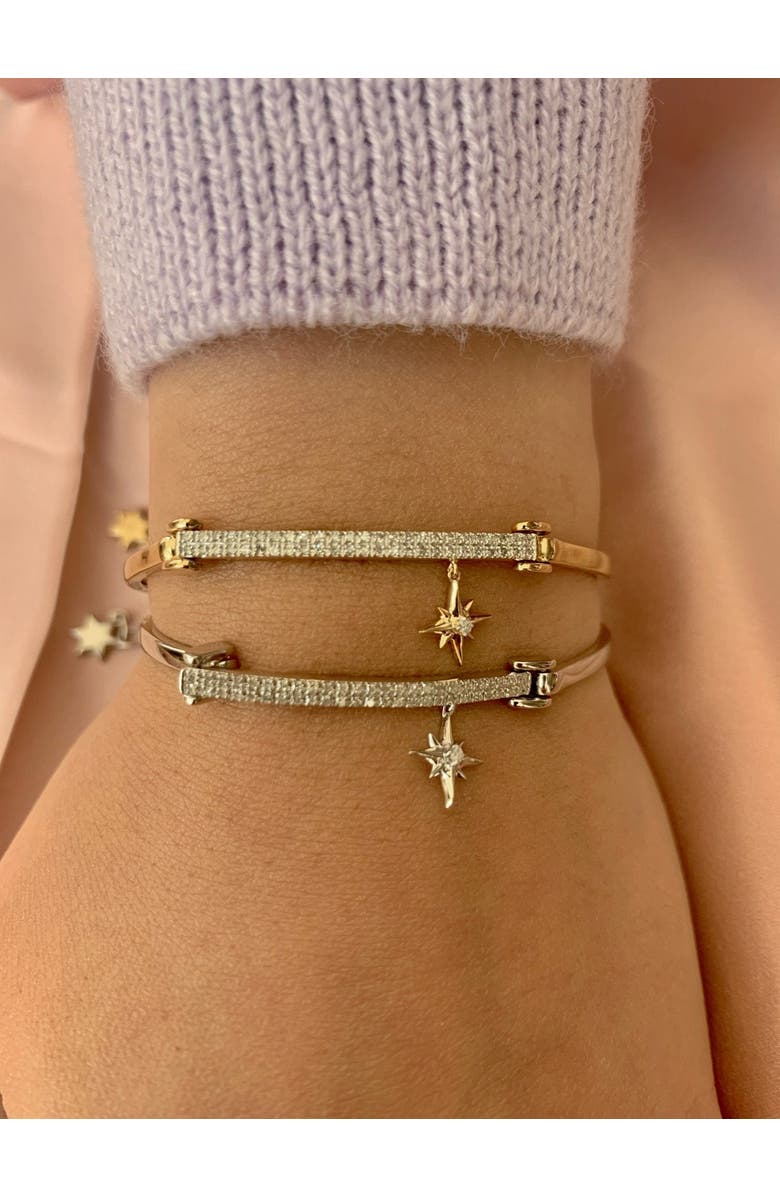 LuvMyJewelry Little North Star Sterling Silver Diamond Bar Bangle, Alternate, color, 