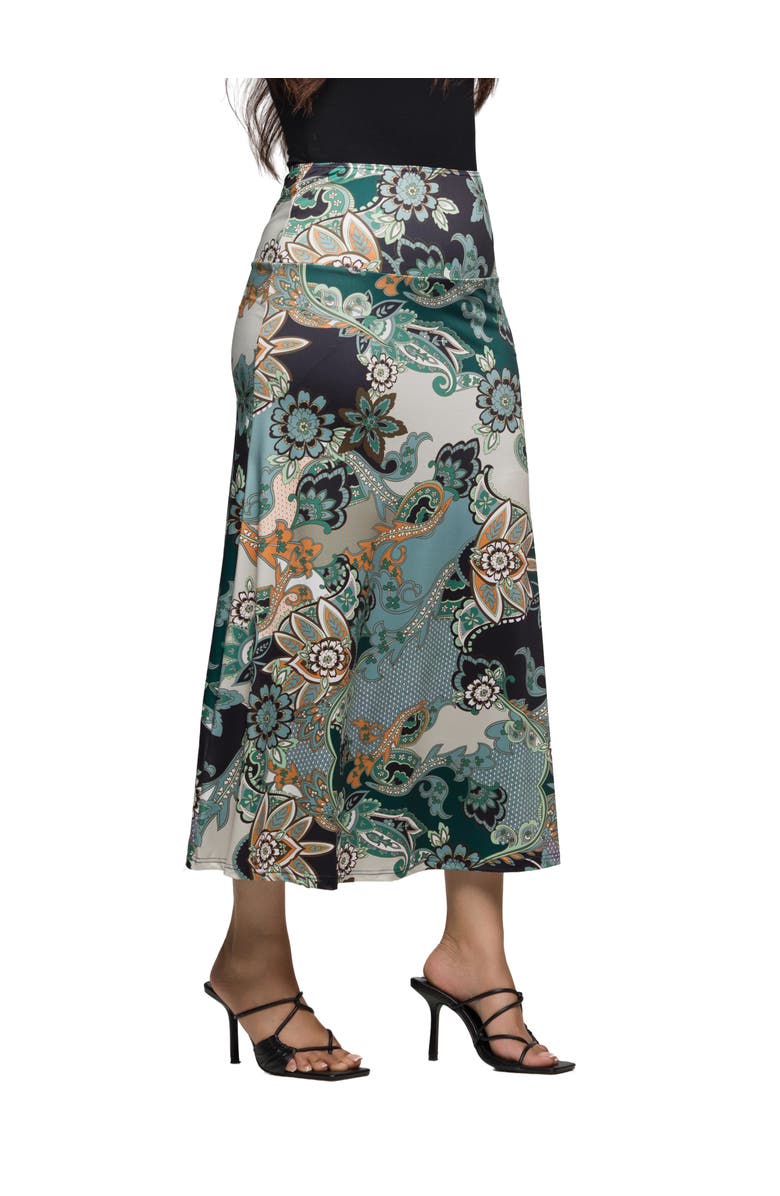 24seven Comfort Apparel Paisley Print Maxi Skirt, Alternate, color, Green Multi