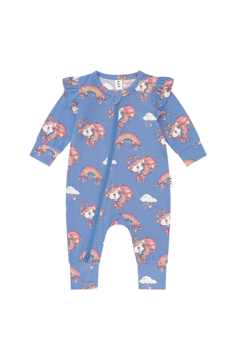 Huxbaby Whimsical Unicorn Zip Romper, Main, color, Rose