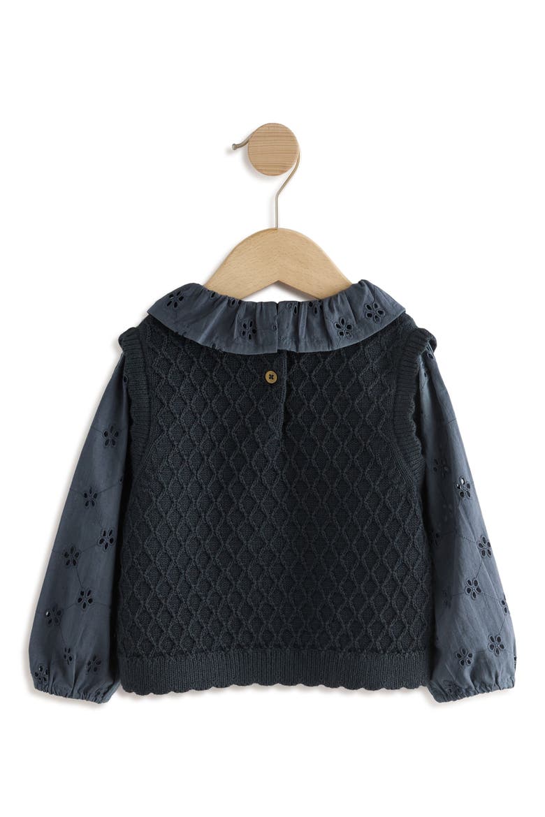 Kids' Mixed Media Cotton Layered Look Sweater Vest, Alternate, color, BLUE